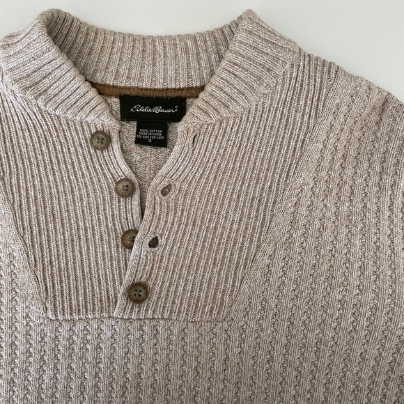 Vintage Eddie Bauer Cream Cotton Henley Sweater - Picture 4 of 4